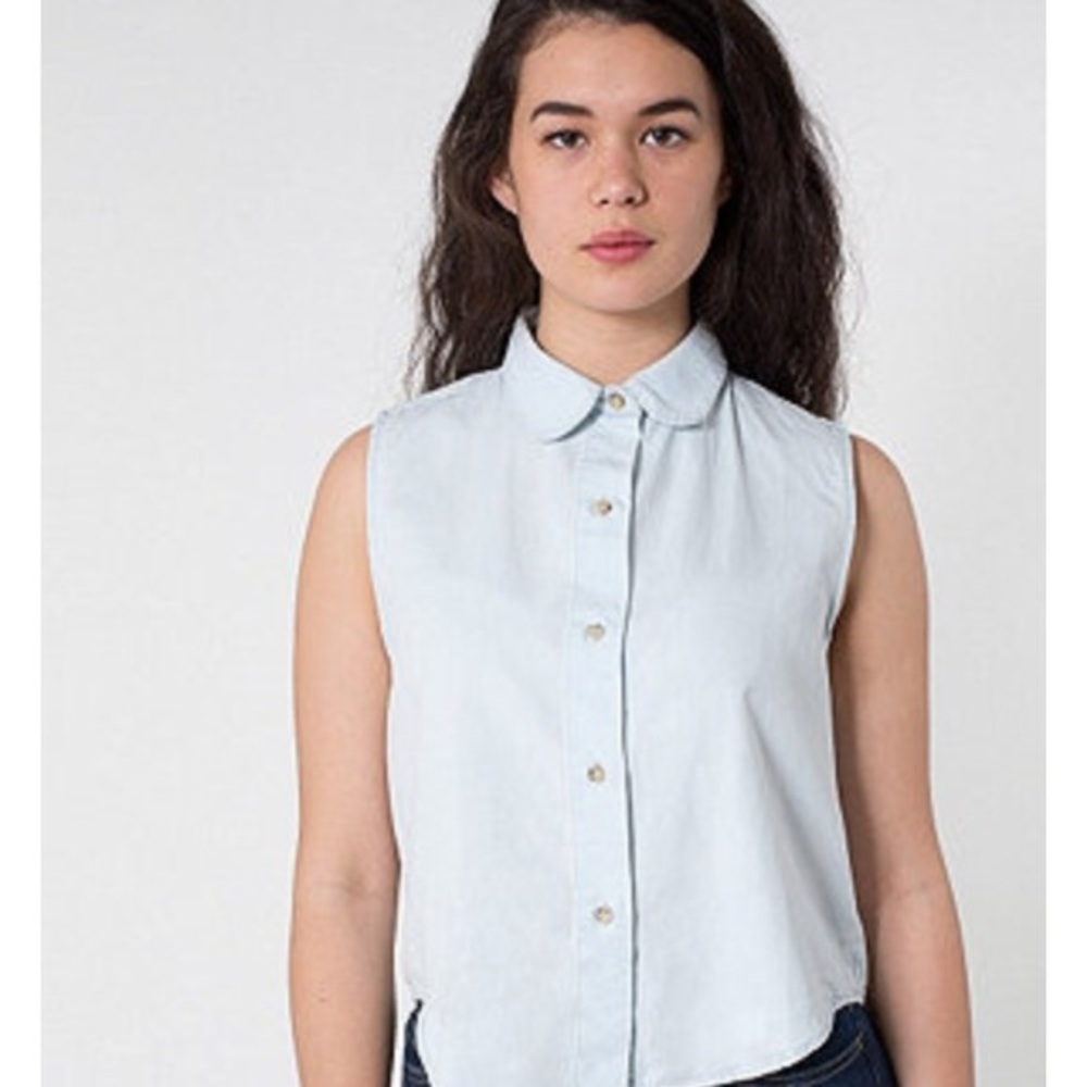 LAST CHANCE American Apparel Sleeveless Crop Denim Button Up